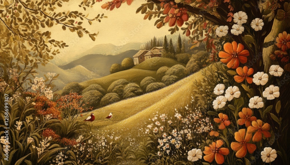 Fototapeta premium Pastoral scenes capture idyllic countryside life.