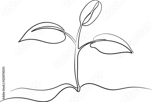SingleLine Drawing of a Sprouting Seedling Plant Growth