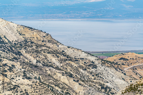 The scenic view of Burdur City and Burdur Lake from the hills around.