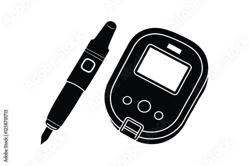 Silhouette of a glucometer with pen vector art illustration2.eps