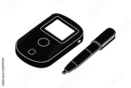 Silhouette of a glucometer with pen vector art illustration1.eps