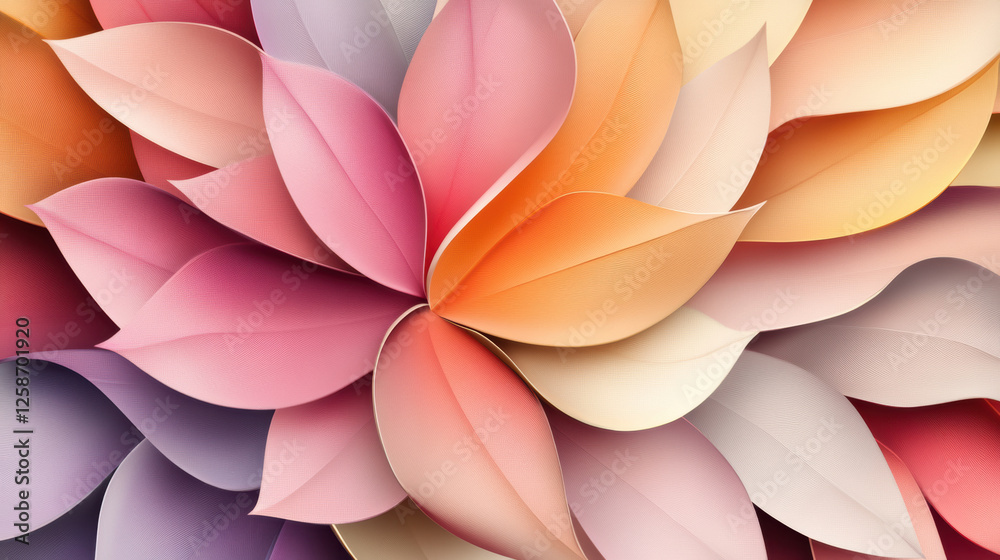 Obraz premium Abstract floral textures overlapping colorful petals in soft pastel shades, creating harmonious and elegant composition with three dimensional effect