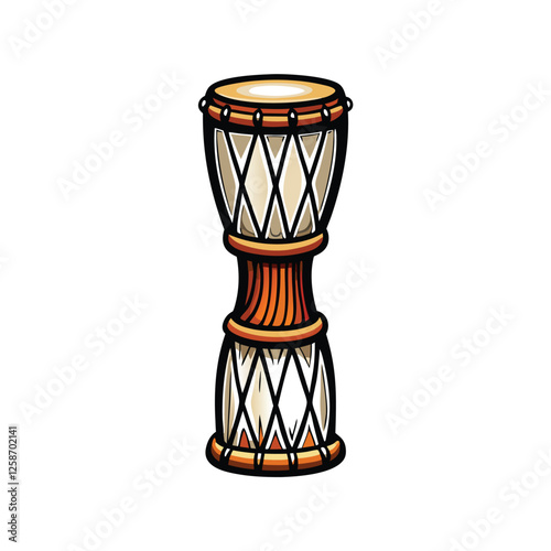 A meticulously detailed image of a Korean janggu drum, showcasing its hourglass shape, vibrant colors, and intricate details; a powerful icon of Korean traditional music.