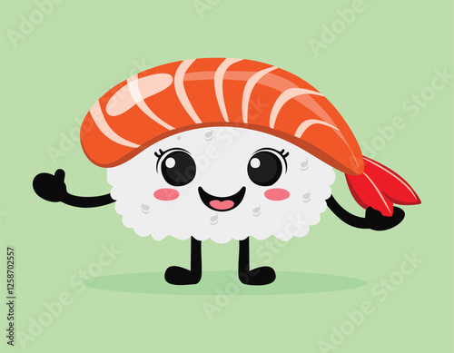 A cute sushi cartoon character or Cute funny jumping sushi vector.