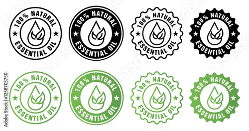 100% Natural Essential Oil Badge | Organic Aromatherapy Label | Herbal Product Stamp