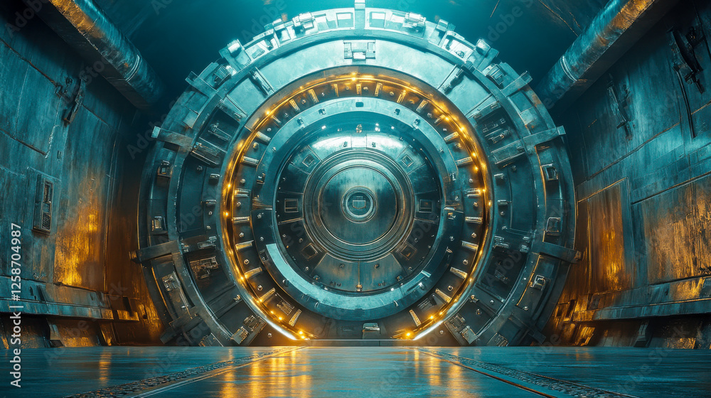 Fototapeta premium Open safe reveals clean metallic interior with soft illumination highlighting the empty space and sleek design