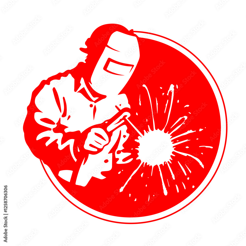 Welding Worker in Protective Mask – Logo Design. Rad silhouette , vector line graphic