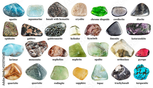 specimens of polished rocks with names cut out photo