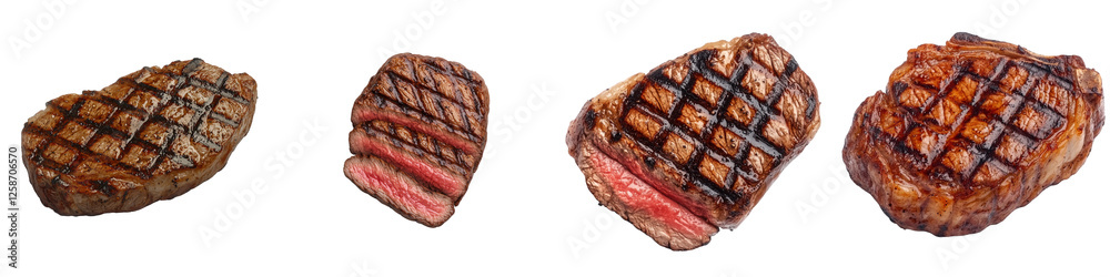Grilled steak cuts on a black background. Grilled steak cuts on a black background.