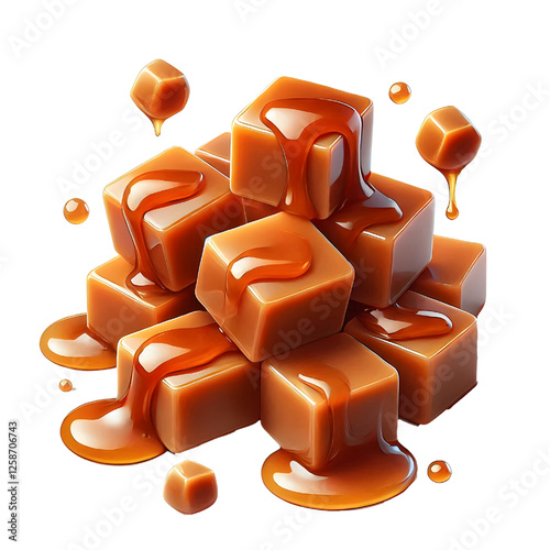 Caramel cubes isolated on white background