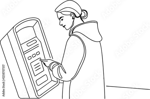 Person using a digital kiosk, touchscreen interface, selfservice terminal