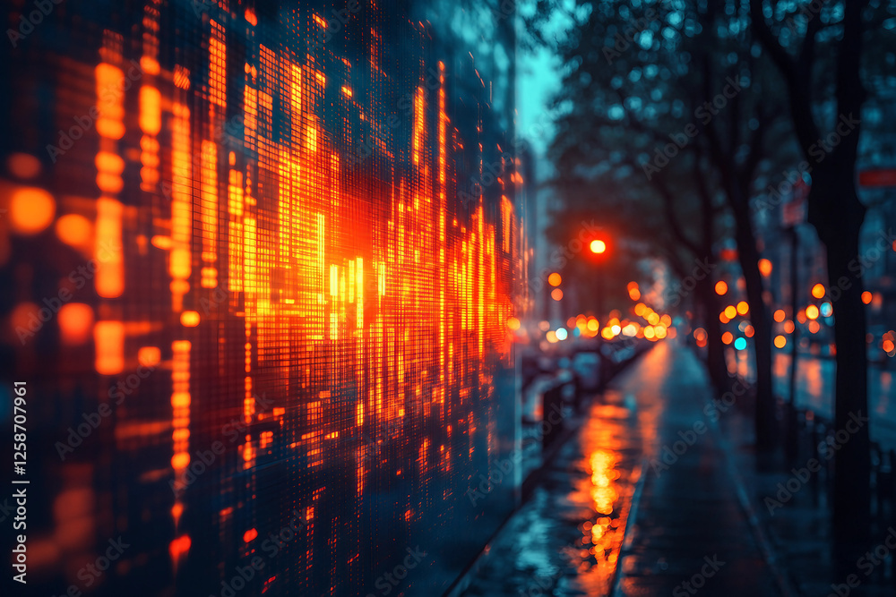 Naklejka premium Digital table showing 3D holographic charts and graphs, generated with AI