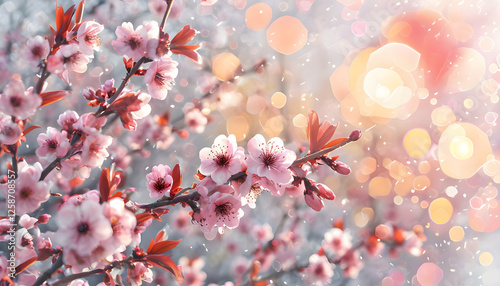 pink cherry blossom in spring, Cherry Blossoms Bathed In Soft Sunlight With Ethereal Bokeh