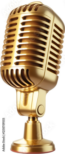 gold microphone isolated on transparent background, audio equipment