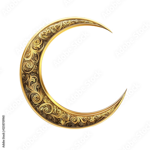 Gold Crescent Moon with Detailed Patterns