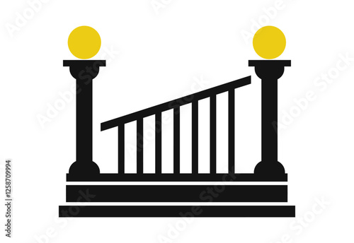 Black Staircase Icon with Balustrade vector illustration