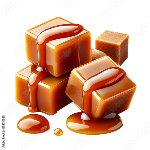 Caramel cubes isolated on white background