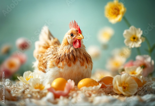 Obraz na płótnie Easter Chicken with Floral Nest w salonie