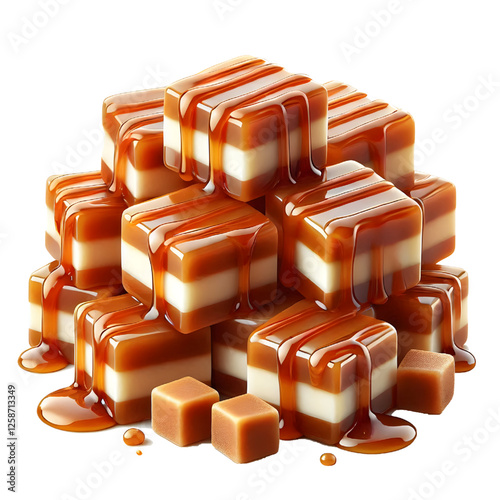 Caramel cubes isolated on white background