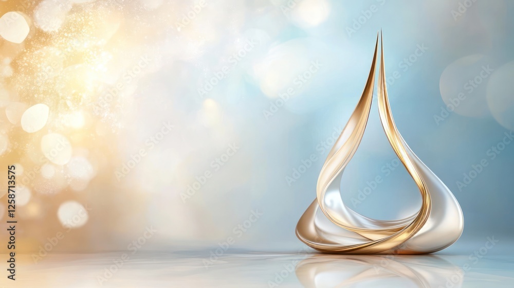 Fototapeta premium Abstract Gold and White Award Sculpture on Blue Background