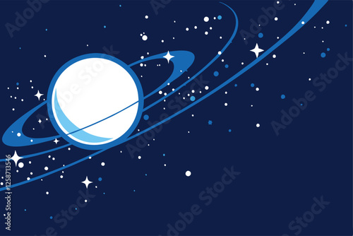 A minimalist digital art piece depicting a single, large, vibrant planet dominating a dark space backdrop scattered with subtle stars.