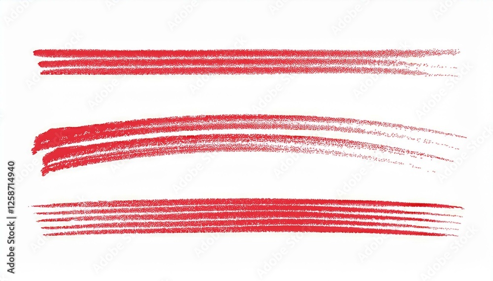 Fototapeta premium Crayon brush stroke red underline. Chalk pen highlight stroke. Vector hand drawn brush underline element set for accent, crayon texture emphasis element. Red chalk perfect any project.