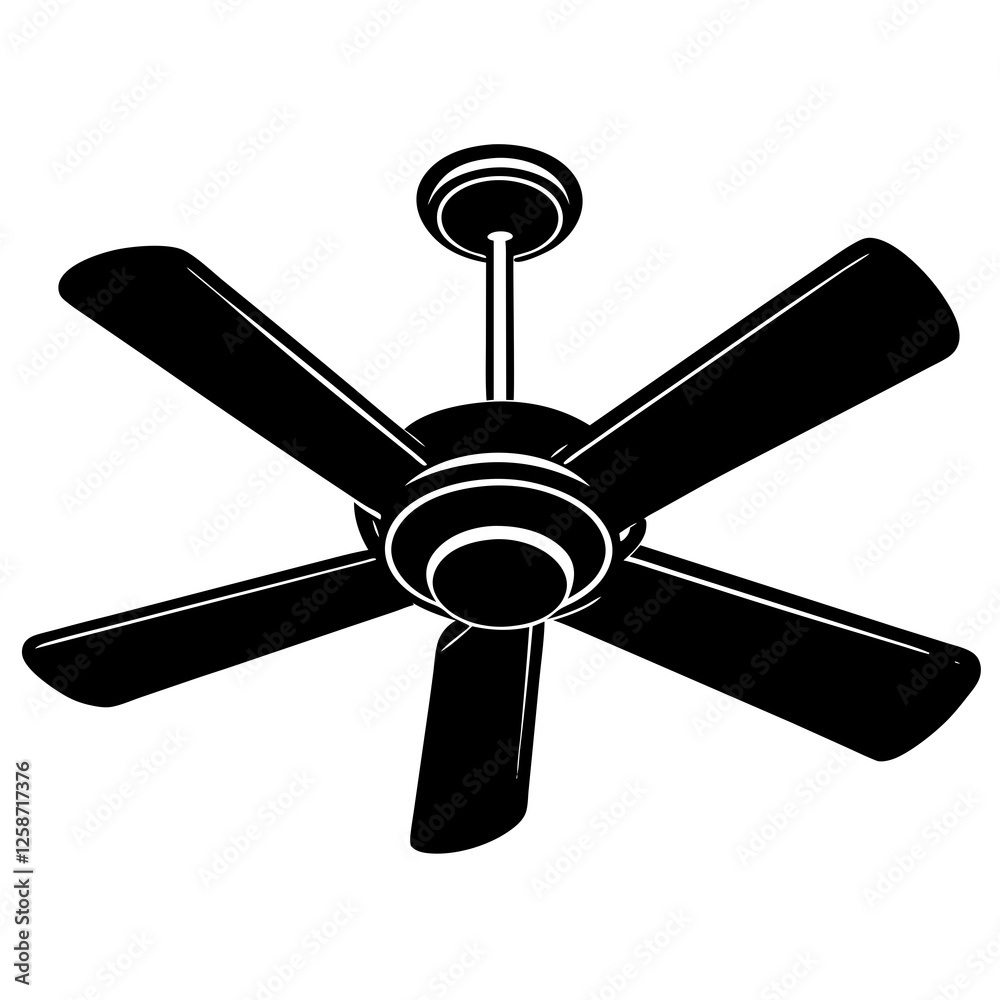 Ceiling fan featuring an inward bladed design silhouette vector illustration 