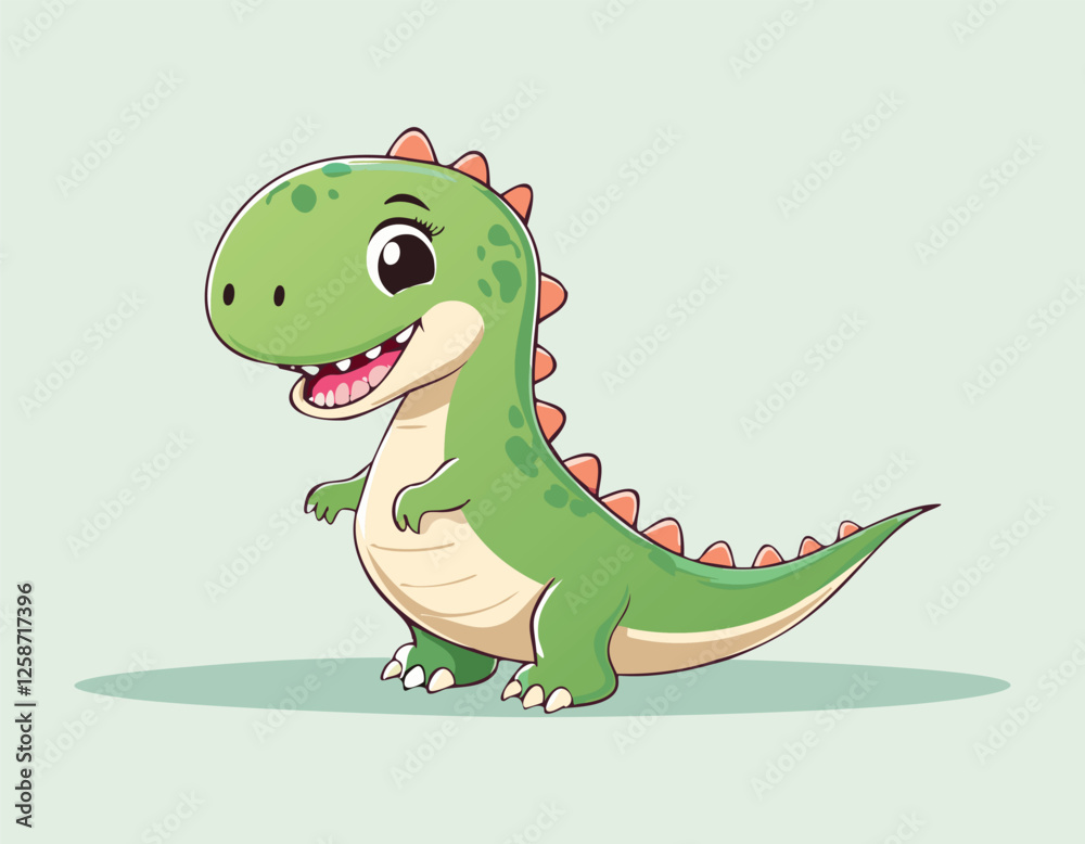 Naklejka premium A Cute cartoon dinosaur animal on flat color background.