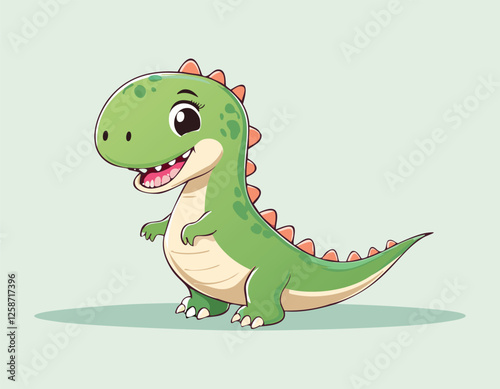 A Cute cartoon dinosaur animal on flat color background.