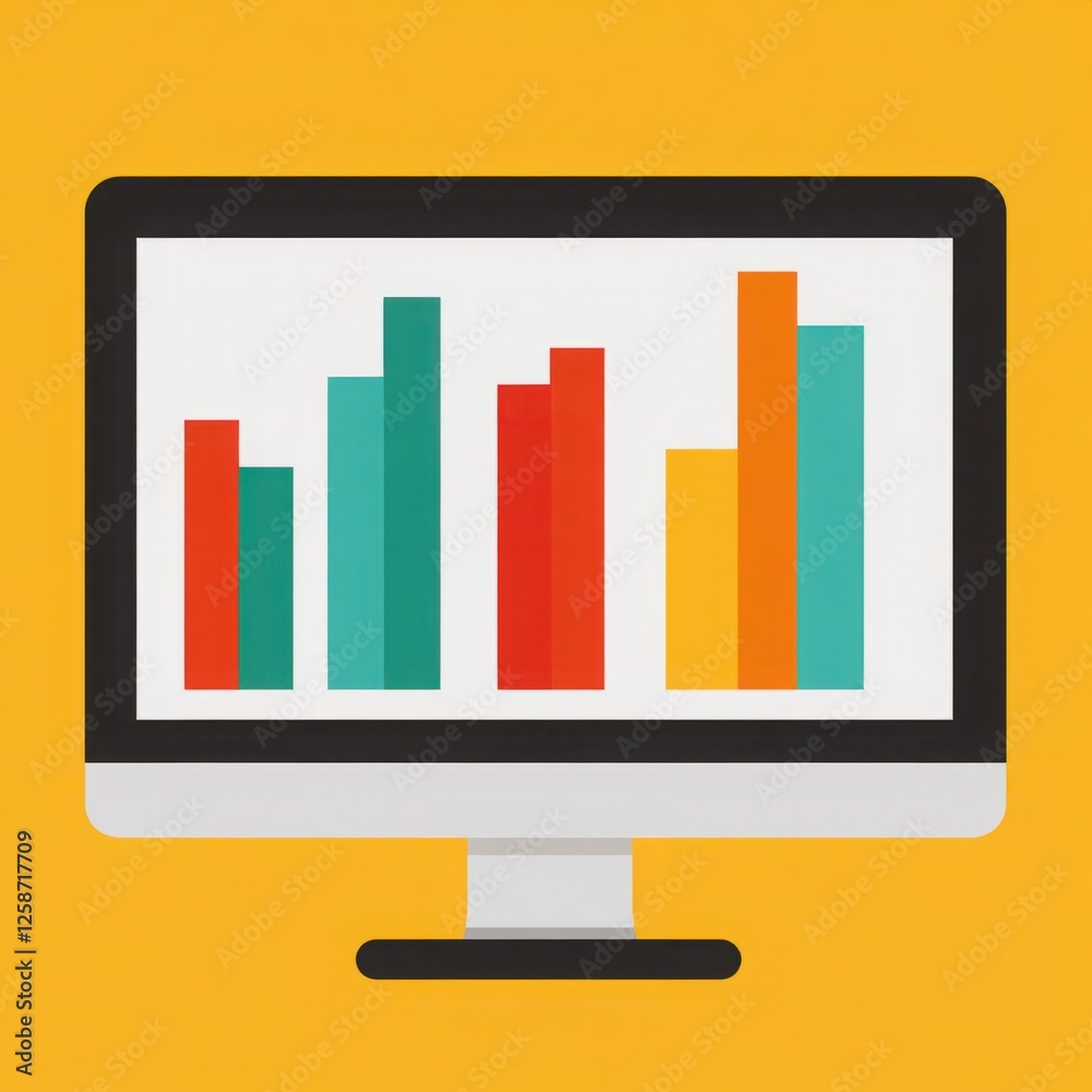 Colorful Bar Graph on Computer Screen with Yellow Background Illustrating Data Visualization and Business Analytics Concepts for Creative Projects Colorful Bar Graph on Computer Screen with Yellow Background Illustrating Data Visualization and Business Analytics Concepts for Creative Projects