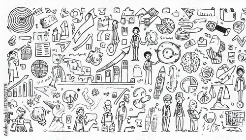 Wallpaper Mural Doodle business icon set. Doodle business strategy, finance, office people teamwork concept. Target, puzzle, chart element. Hand drawn sketch style perfect any project. Torontodigital.ca