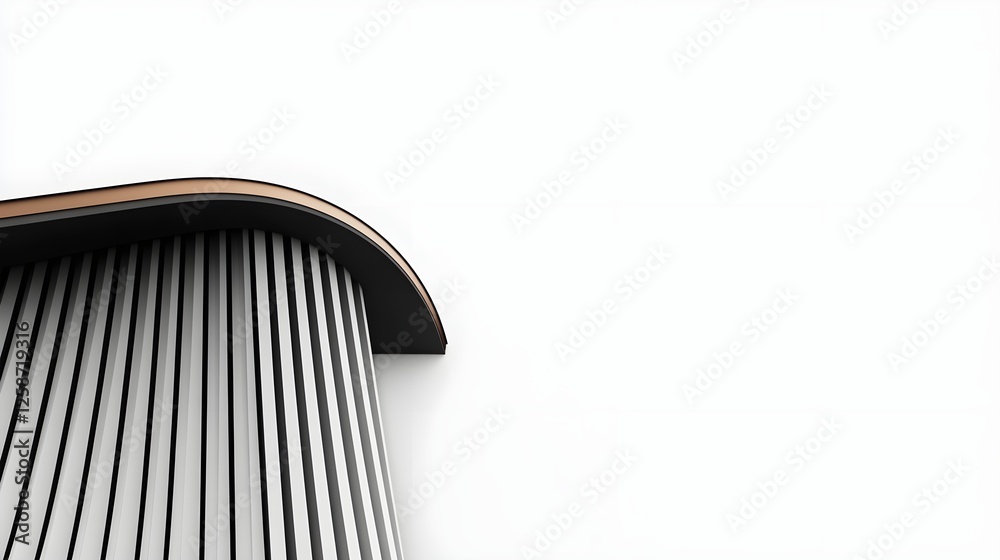 A sleek, modern architectural structure featuring curved elements and linear patterns against a minimalist background. A sleek, modern architectural structure featuring curved elements and linear patterns against a minimalist background.