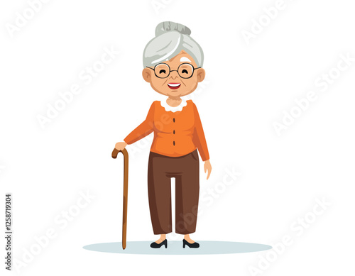 A elderly woman with a sunglasses simple design on white background.