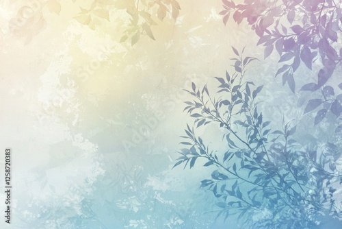 Soft Pastel Background with Silhouetted Leaves and Gentle Textures