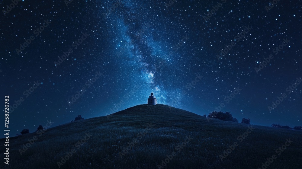 Hilltop Observatory Underneath A Starry Night Sky