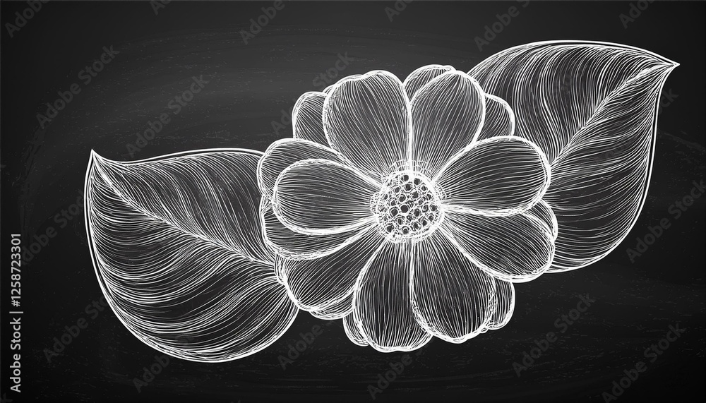 Obraz premium Flower abstract hand drawn brush chalk stroke. Sketch hand drawn silhouette floral plant, nature graphic leaf, floral grunge abstract brush. Vector simple flower on chalkboard. perfect any project.