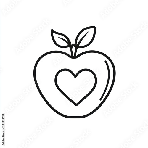 Simple apple with heart, healthy food icon photo