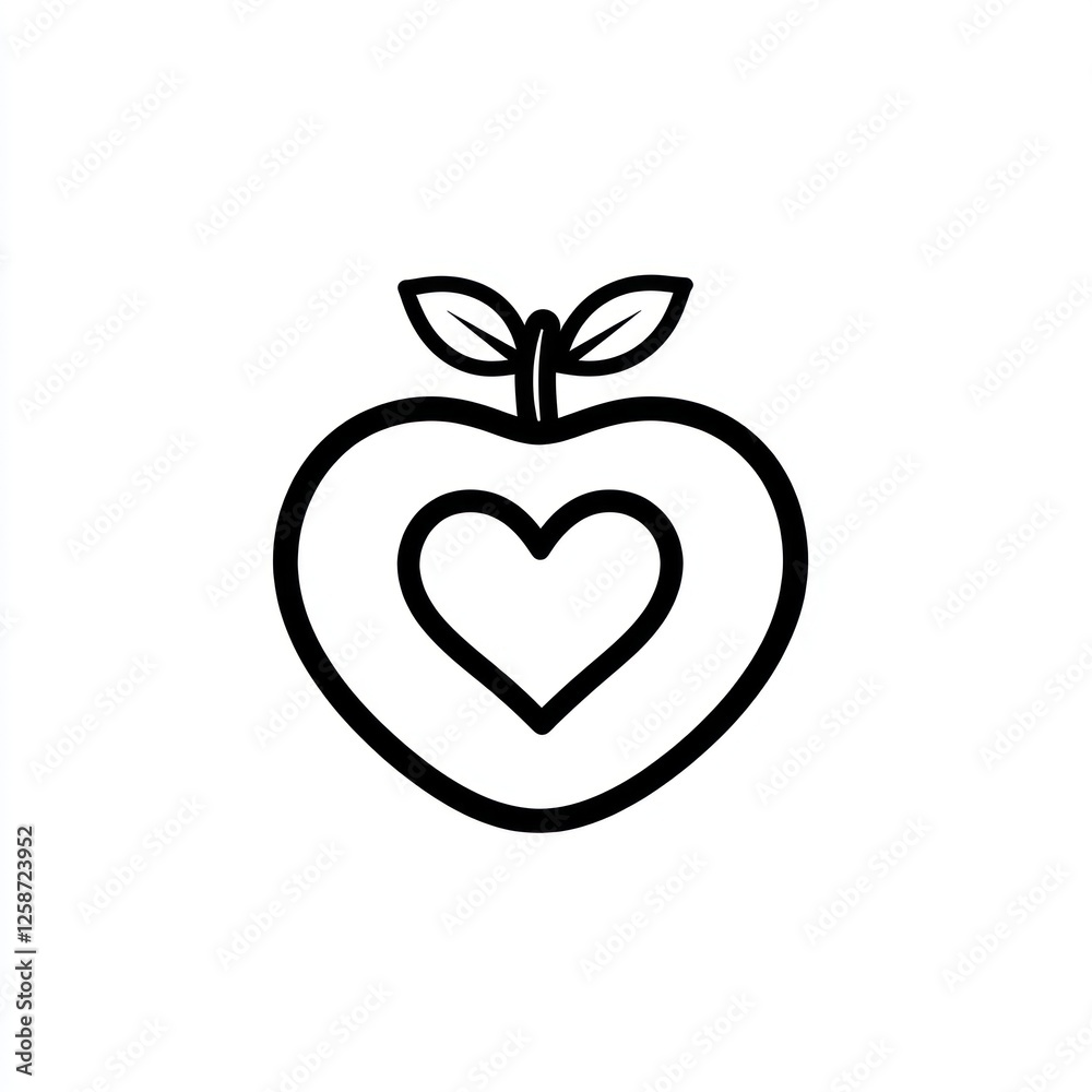 Heart-shaped Apple Icon, Simple Vector Graphic, Digital Illustration Heart-shaped Apple Icon, Simple Vector Graphic, Digital Illustration