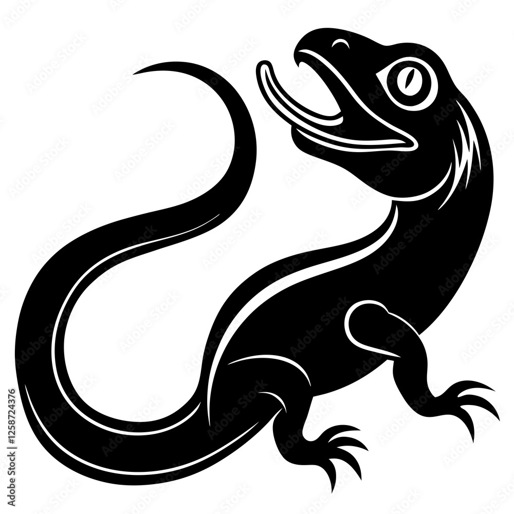 Fototapeta premium Lizard with a curled tongue silhouette vector illustration 