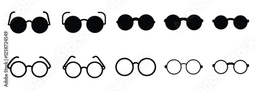 Round Sunglasses and Eyeglasses Icon Vector Illustration