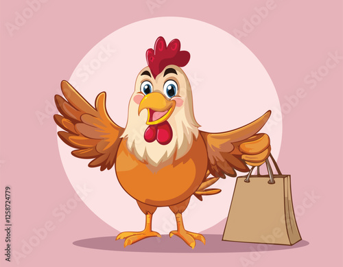 Cartoon of a chicken with a bag, or Cute Rooster Chicken Eating Worm Cartoon, and chicken, bird, rooster, cartoon, animal, hen, vector,