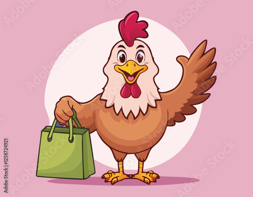 Cartoon of a chicken with a bag, or Cute Rooster Chicken Eating Worm Cartoon, and chicken, bird, rooster, cartoon, animal, hen, vector,