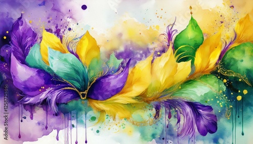 Mardi Gras Digital Watercolor Background Abstract Splash Colorful Art,
Generated image