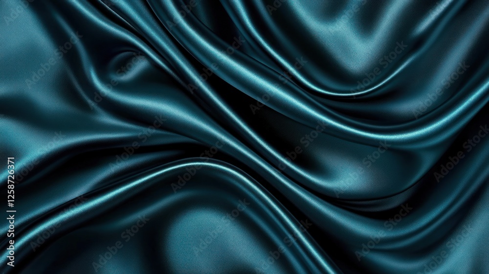 Fototapeta premium Dark Teal Silk Drapery Luxurious Soft Fabric Waves Background
