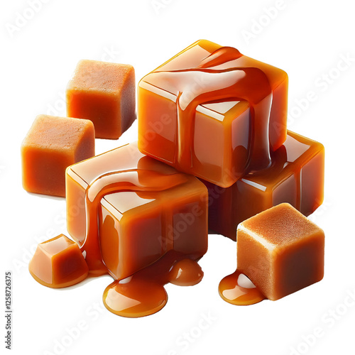 Caramel cubes isolated on white background