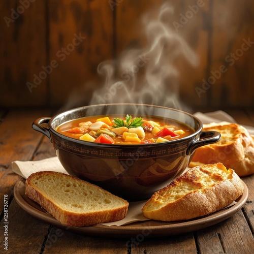 Hamburger Fischsuppe mit Brot Fish Soup, German Restaurant Food Menu Photography