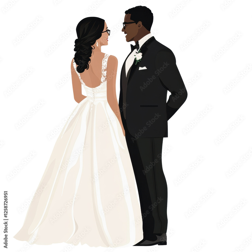 Couple in wedding attire, white isolate background Couple in wedding attire, white isolate background