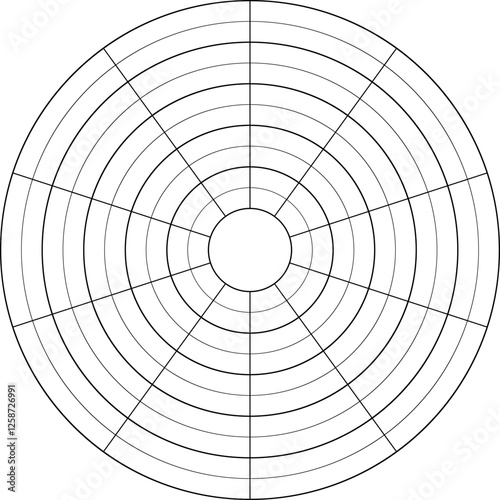 Vector wheel of life analysis diagram infographic, coaching tool. Round line diagram with concentric circles from ten sectors 