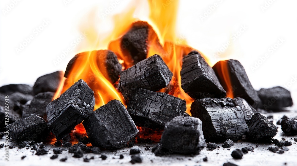 Burning Charcoal Briquettes Glowing Embers Fire Burning Charcoal Briquettes Glowing Embers Fire