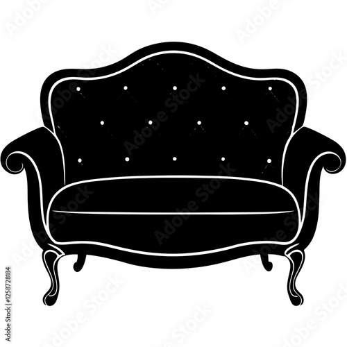 Sofa with a softly sculpted armrest shape  silhouette vector illustration 